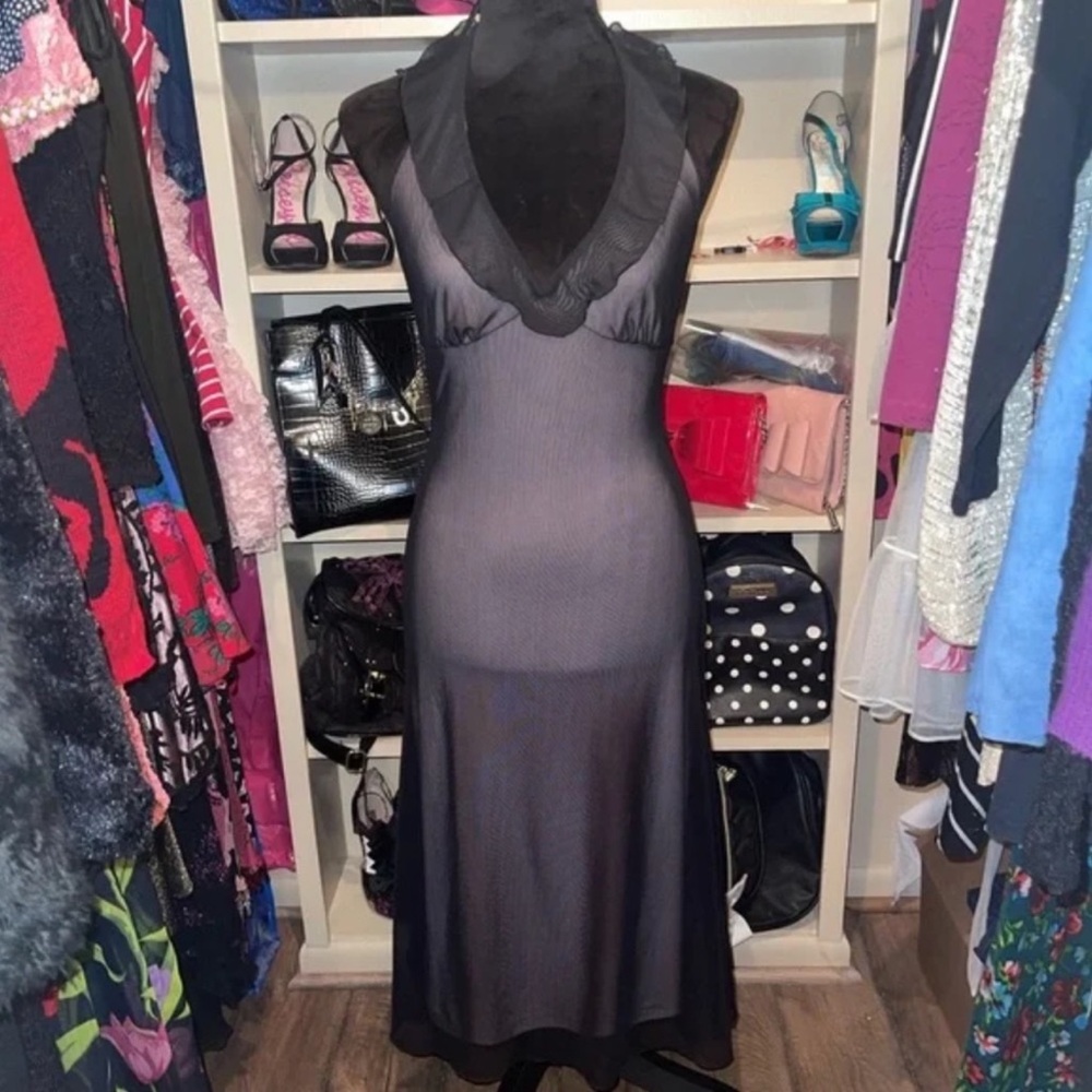 Betsey Johnson Black Backless Sheer Maxi Dress